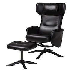 Elwood Modern Black Faux Leather 2-Piece Lounge Chair and Footrest Set