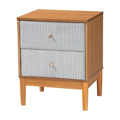 Taylin Mid-Century Grey Corduroy and Oak Brown Wood 2-Drawer Nightstand