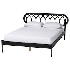 Florica Art Deco Black Wood Queen Platform Bed