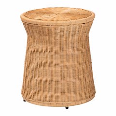 Caroline Round Natural Rattan End Table - Handwoven Wicker Drum Shape