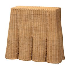 Palm Scallop Natural Rattan Console Table - Handwoven Wicker Accent Table