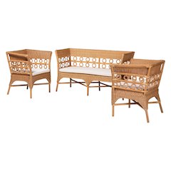 Oxford Bohemian Light Honey Rattan 3-Piece Living Room Chair Set