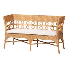 Oxford Bohemian Light Honey Rattan Dining Bench with Armrests