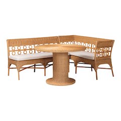 Monica Bohemian Light Honey Rattan 3-Piece Dining Nook Set