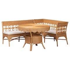 Matilde Bohemian Light Honey Rattan 3-Piece Dining Nook Set