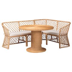 Ellard Bohemian Light Honey Rattan 3-Piece Dining Nook Set