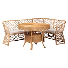 Frayne Bohemian Light Honey Rattan 3-Piece Dining Nook Set