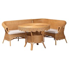 Keitha Bohemian Light Honey Rattan 3-Piece Dining Nook Set