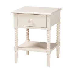 Braith Farmhouse Ivory Spindle Wood 1-Drawer Nightstand