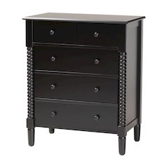 Braith Farmhouse Black Spindle Wood 5-Drawer Chest