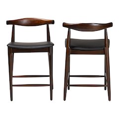 Eira Counter Stool Set of 2- Walnut Wood Frame Counter-height Chair