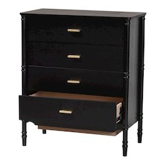 Black Wood Chest of Drawers with Gold Handles - 4-Drawer Dresser