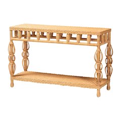 Natural Rattan Console Table - Handwoven Wicker Accent Table