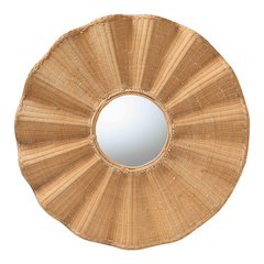 Palm Scalloped Rattan Wall Mirror - Handwoven Wicker Round Accent Mirror