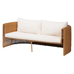 Natural Rattan Sofa with Cushion - Handwoven 3-Seater Couch