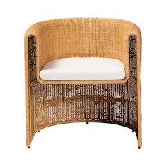 Carina Natural Rattan Barrel Dining Chair - Handwoven Wicker Accent Chair