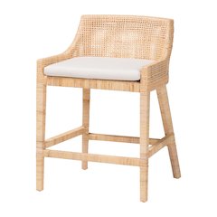 Natural Rattan Counter Stool - Handcrafted Wingback Counter Chair