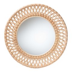 Burris Natural Rattan Wall Mirror - Handwoven Wicker Round Frame