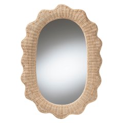 Makoto Scalloped Natural Rattan Wall Mirror - Handwoven Wicker Oval Frame