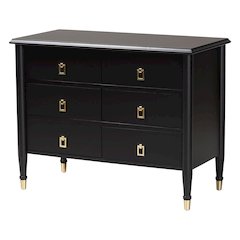 Black Wood Chest with Drawers with Metallic Accents, 6-Drawer