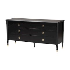 Black Wood Dresser with Drawers  with Metallic Accents, 6-Drawer