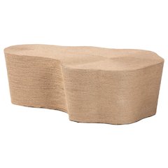 Natural Jute Coffee Table - Textured Handwoven Irregular Shape Cocktail Table