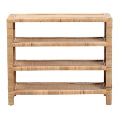 Natural Rattan 4-Tier Display Shelf - Handwoven Boho Coastal Bookcase