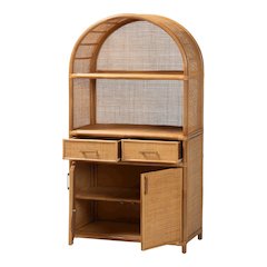 Mairen Arched Natural Rattan Storage Cabinet -  Handwoven Pole Rattan Hutch