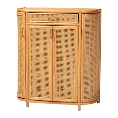 Natural Rattan Storage Cabinet - Handwoven Wicker Accent Cabinet