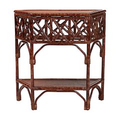 Gaspar Marbled Tortoise Natural Rattan Console Table - Handcrafted Accent Table