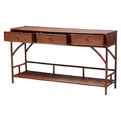 Brier Marbled Tortoise Natural Rattan Console Table - Handcrafted Accent Table