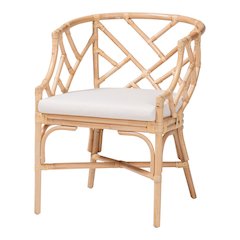 Natural Rattan Dining Chair - Handwoven Barrel Accent Chair