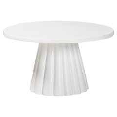 Round Coffee Table with Fluted Pedestal Base - White Resin Accent Table