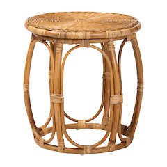 Jayana Natural Rattan Round End Table - Handwoven Wicker Accent Table