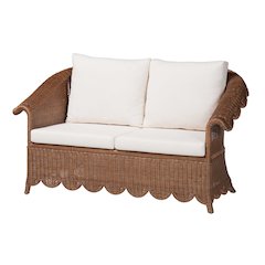 Natural Rattan Loveseat with Cushion - Handwoven Wicker Settee