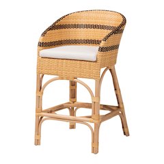 Rattan Counter Stool with Cushion-Barrel-Back Counter Chair with Synthetic Woven