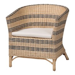 Accent Chair - Wicker Barrel-Back Chair with Two-Tone Woven Stripes