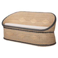 Natural Rattan Loveseat - Handwoven Wicker Sofa with Two-Tone Woven Detailing