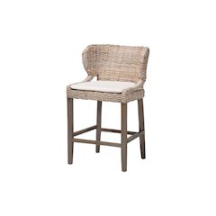 Niesha Kubu Rattan Counter Stool with Flared Arms and Cushion, Grey