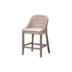 Lara Kubu Rattan Counter Stool with Wingback Design and Cushion, Grey