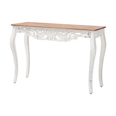 Distressed Wood Console Table with Floral Motif and Two-Tone Finishing