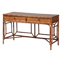 2-Drawer Writing Desk with Open Geometric Frame and Woven Detailing