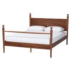 Wood Platform Bed - Traditional Poster Bed Frame with Panel Headboard, Queen