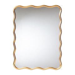Gold Scalloped Rectangular Wall Mirror - Curved Edge Decorative Wall Accent