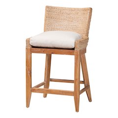 Seagrass Counter Stool with Mahogany Wood Frame, Whitewash