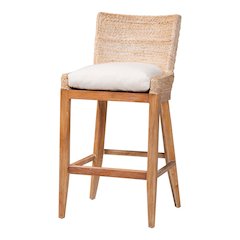 Seagrass Bar Stool with Mahogany Wood Frame, Whitewash
