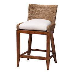 Seagrass Counter Stool with Mahogany Wood Frame, Brown Wash