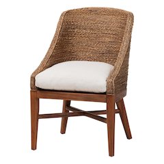 Seagrass Dining Chair with Mahogany Wood Frame, Brown Wash
