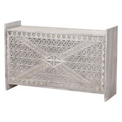Amado Wood Storage Trunk with Carved Front Panel - Decorative Whitewashed Trunk