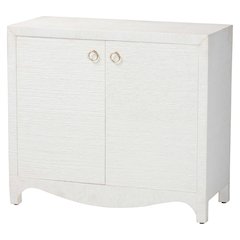 Grasscloth Storage Cabinet - 2-Door Woven Accent Cabinet with Gold Ring Pulls